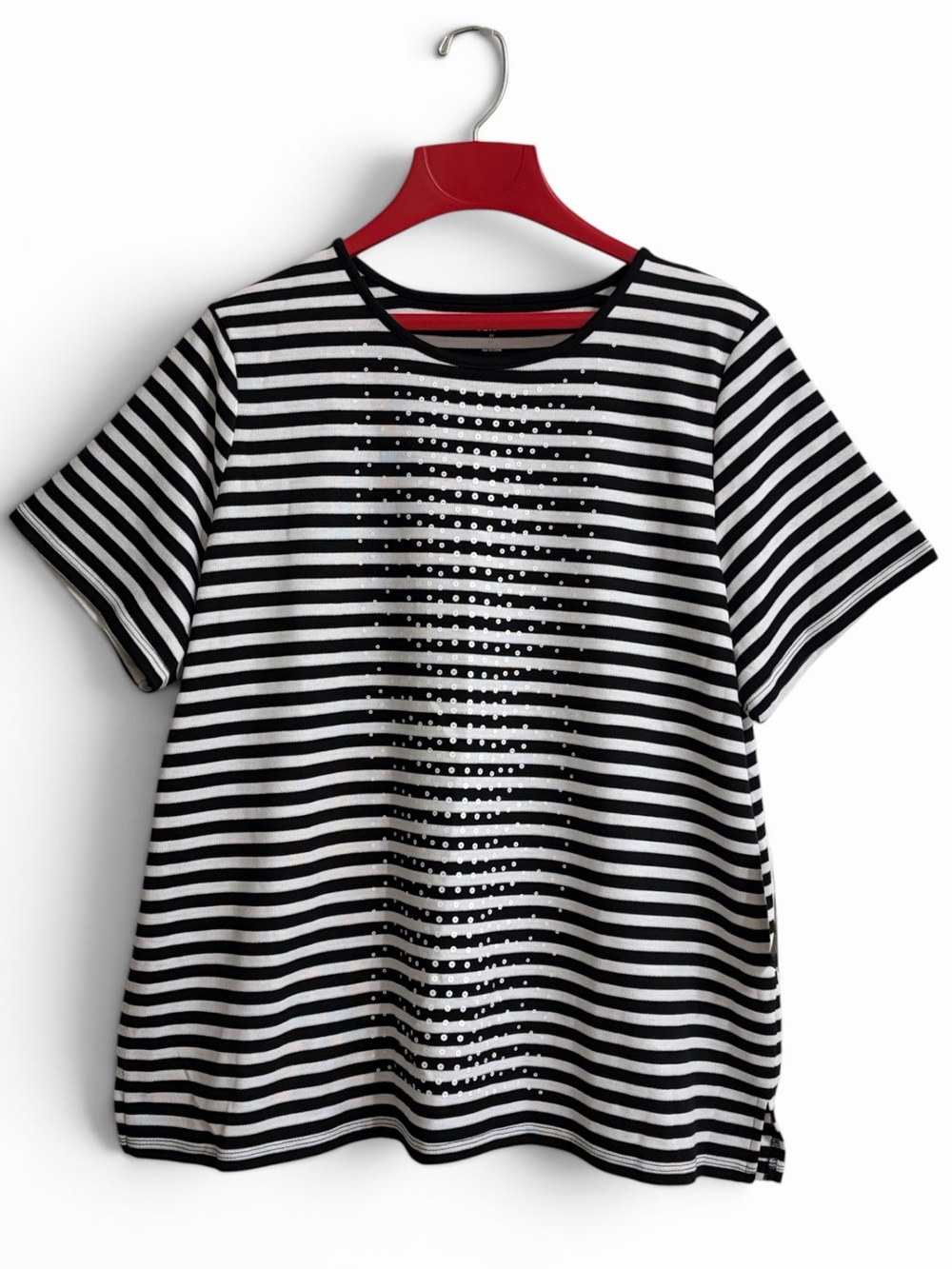Allison Daley Black and White Striped Short Sleeve Tunic with Sequins Sz 2X